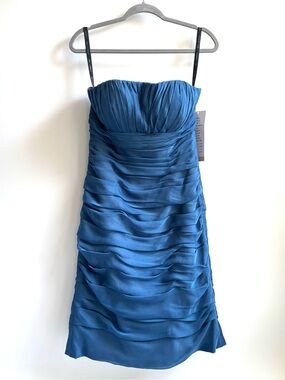 Bill Levkoff Ruched Strapless Cocktail Dress Ruffle Mini Dress Blue Size 10